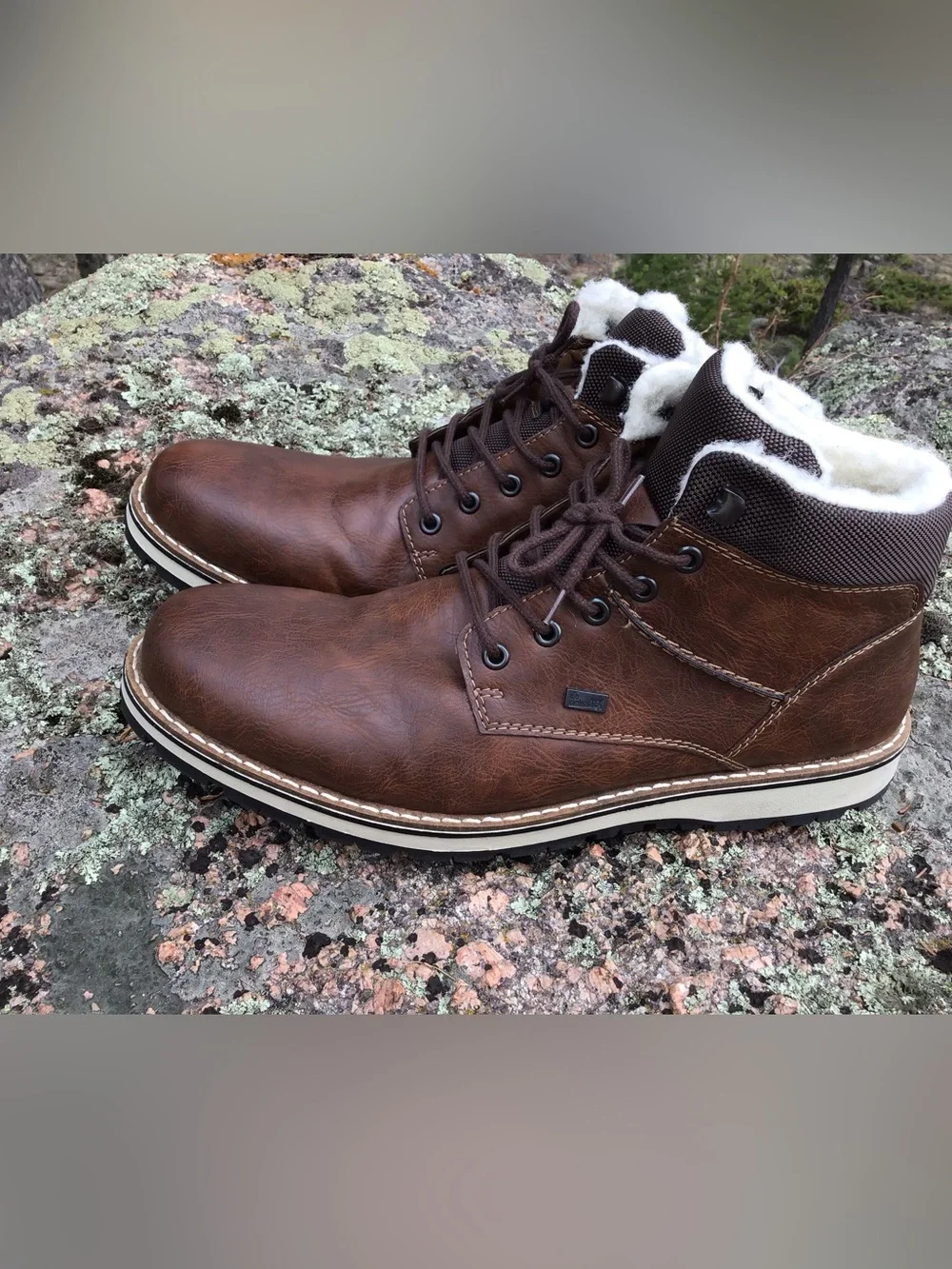 Rieker Sherpa Lined Winter Boots Brown Side Zip Lace Up Like New Size 45